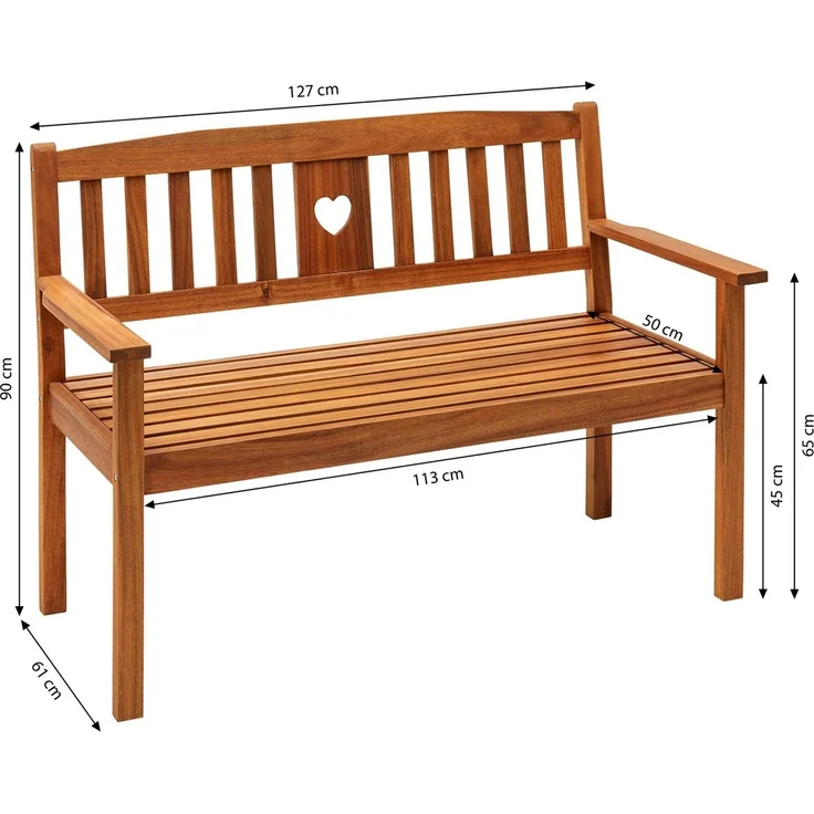 Dehner Gartenbank Gartenbank Heart, 2- oder 3-Sitzer, Farbe braun, Gartenbank aus FSC®-zertifiziertem Akazienholz mit Landhaus-Charme – Bild 3