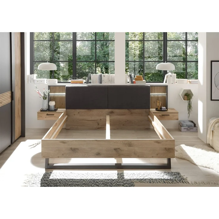 Bettanlage >Daria< Liegefl. 180x200cm, Viking Oak / Graphit - 297,6x98,8x222,4cm (BxHxT) – Bild 8