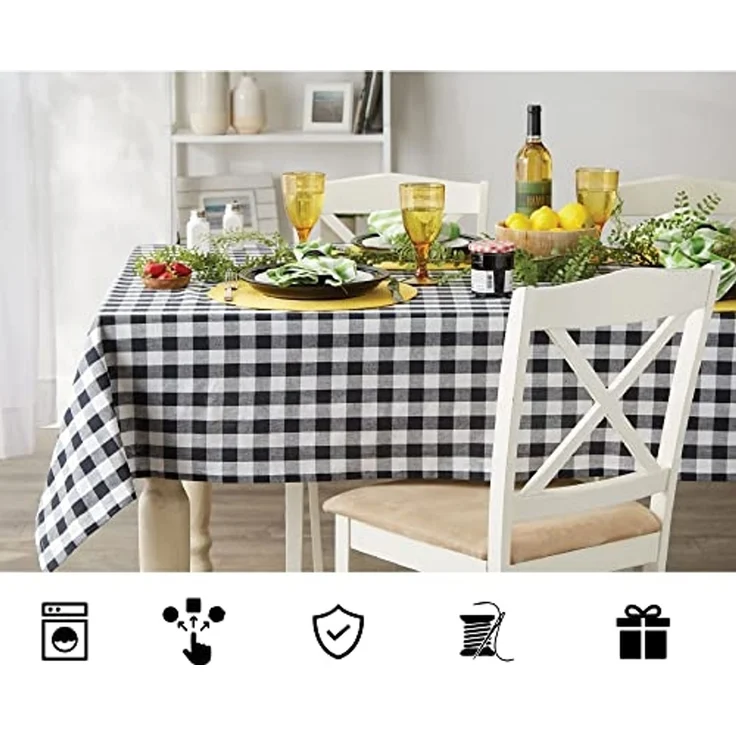 DII Herbstnachmittag Bauernhaus Küche Thanksgiving & Herbst Dekor für Zuhause, Tischdecke, 60 x 120 cm, Kürbiskariert, Orange und Grau – Bild 7
