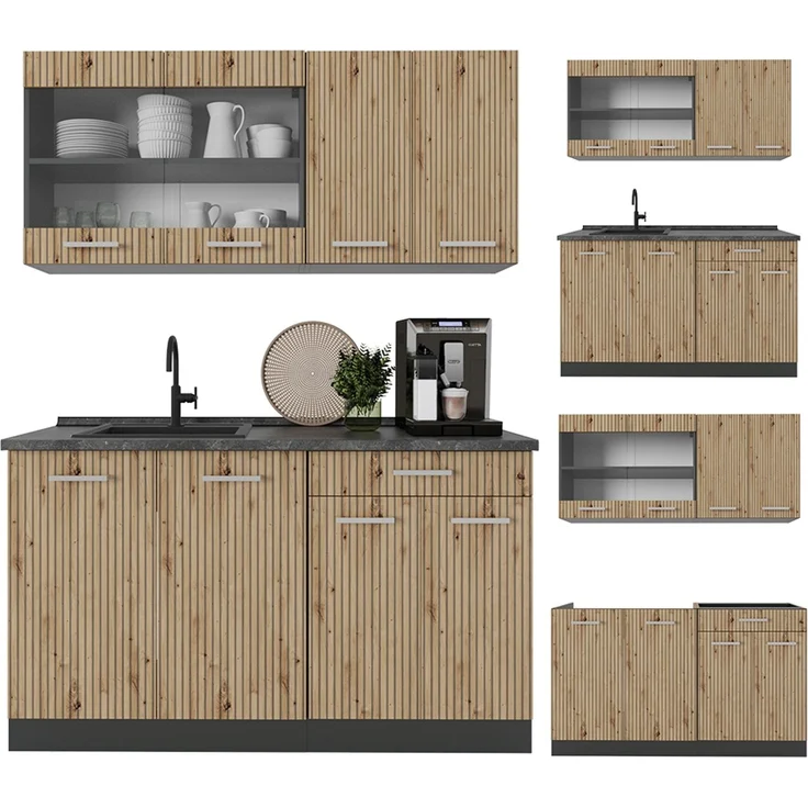Singleküche R-Line Artisan Eiche/Anthrazit 140 cm , AP Marmor Vicco – Bild 6