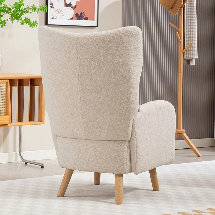 Akzentstuhl, Polstersessel mit Plüschbezug, Schaumstoffkissen, Ohrensessel, Beige--Beige--106x72x77cm--YOUDENOVA – Bild 9
