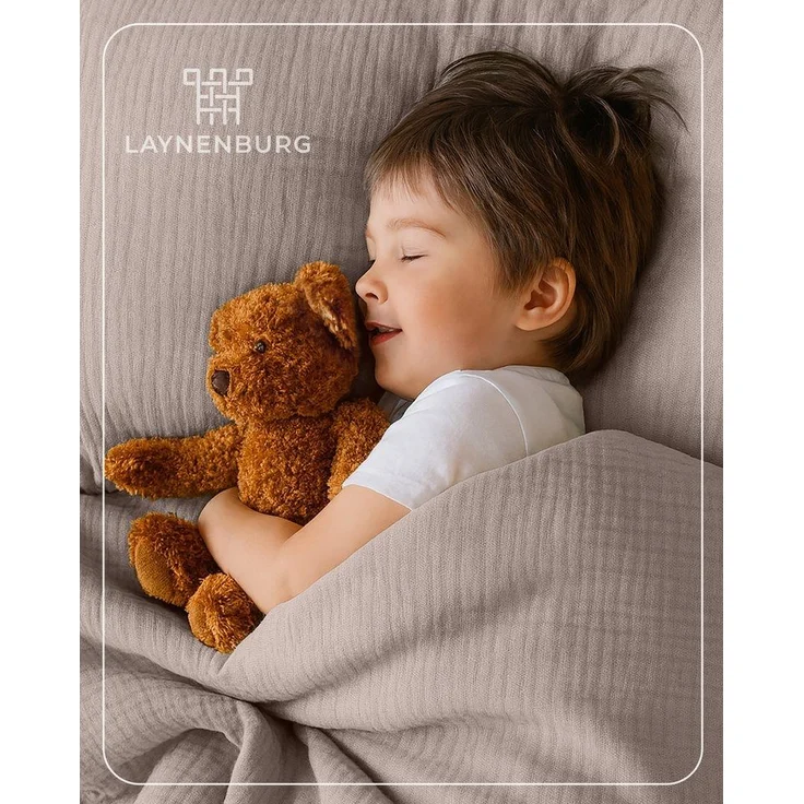 Laynenburg Kinderbettwäsche Musselin 2 teilig aus 100% Baumwolle in 100x135 cm + 40x60 cm, atmungsaktiv & bügelfrei – 3 lagig mit Reißverschluss & Haltebändern – Bild 1