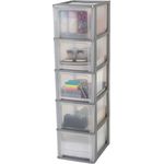 Amazon Basics, Schubladenschrank, Schubladencontainer, 5 Schubladen mit 13 L, Format A4, durchsichtige Schubladen, Büro, Wohnzimmer - Organizer Chest OCH-2500 - Grau