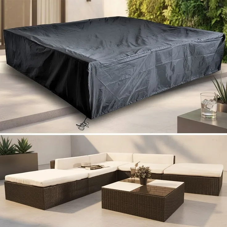 Schutzhülle 240x240x52 Schwarz Gartenmöbel Rattan Abdeckung Plane Haube Wetter