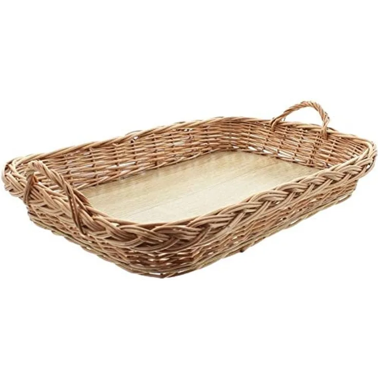 Dekoleidenschaft Tablett aus Weide, 50x35 cm groß, mit Griffen, Serviertablett, Korbtablett, Weide, rechteckig, Kaffeeetablett, Küchentablett, Tragetablett, Dekotablett
