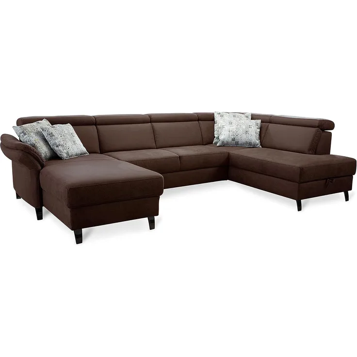 Cavadore Wohnlandschaft Ammerland mit Federkern, Schlafsofa mit Bettfunktion und Bettkasten, inkl. Kopfteilverstellung, 317 x 84 x 193, lederoptik cognac