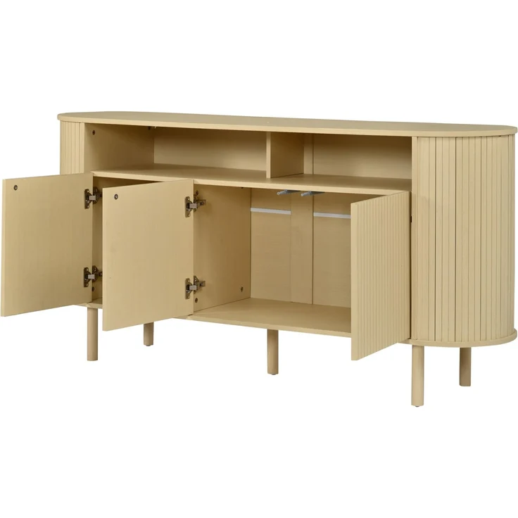 DESVIAE Sideboard Naturholz aus Spanplatte – 160x78,5x40 cm – 3 Wellentüren, offene Fächer – Bild 8