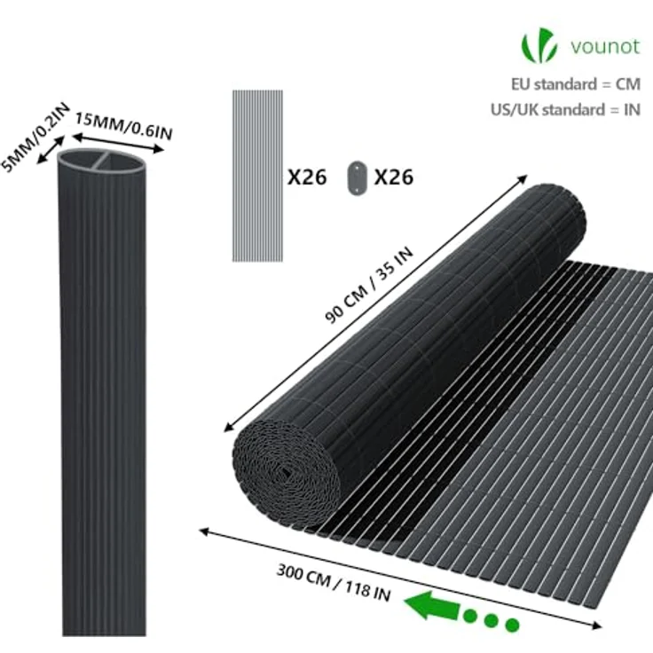VOUNOT PVC Sichtschutzmatte 90x300 cm Verstärkung Innen, Sichtschutz für Garten Balkon Terrasse Zaun, Sichtschutzzaun Balkonverkleidung Windschutz, Grau – Bild 6