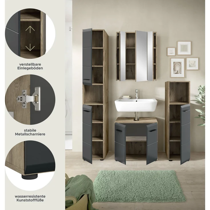 Badkombination (B/H/T: 150x185x30 cm) in schwarz matt und Nox Oak Nachbildung – Bild 6