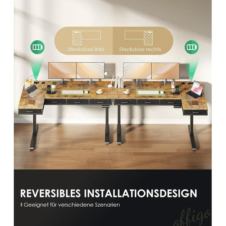 Eckschreibtisch Höhenverstellbar Elektrisch L Form 140 x 80 cm Braun – Bild 6