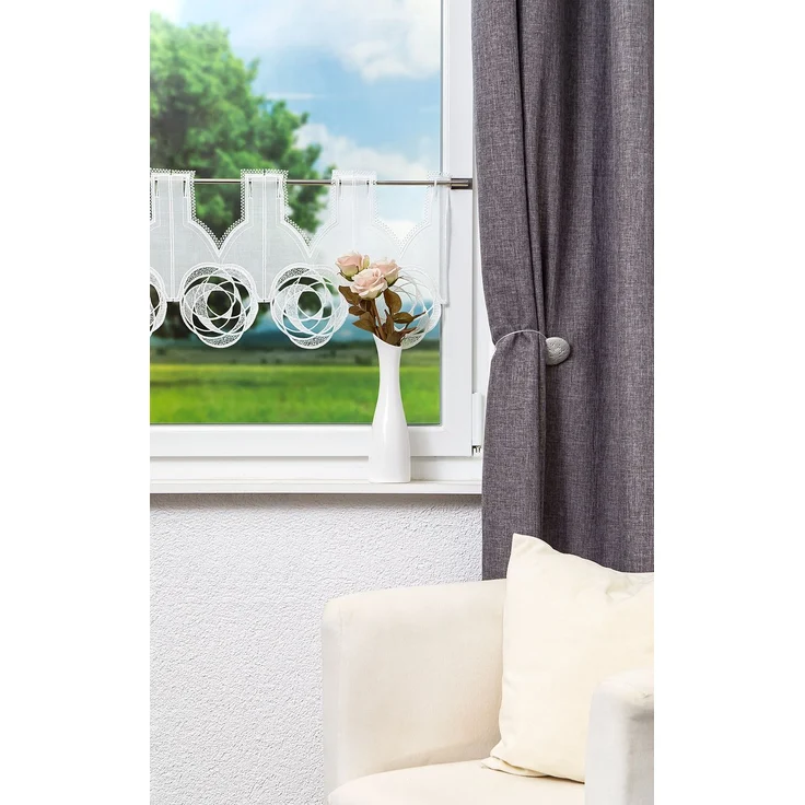 Scheibengardine Plauener Spitze - Circles (Bx H) 256cm * 31cm weiß – Bild 2