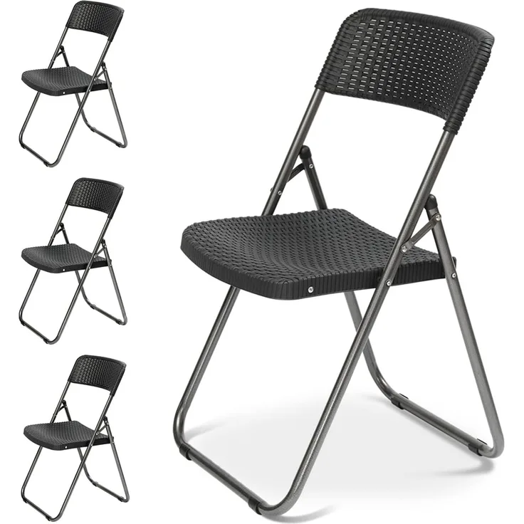 Sekey 46x53x84 cm Klappstuhl 4er Set Gartenstuhl Klappbar Rattan-Optik Schwarz