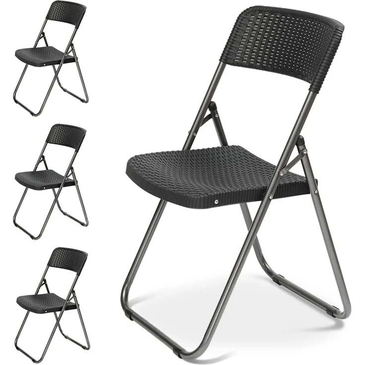 Sekey 46x53x84 cm Klappstuhl 4er Set Gartenstuhl Klappbar Rattan-Optik Schwarz – Bild 1