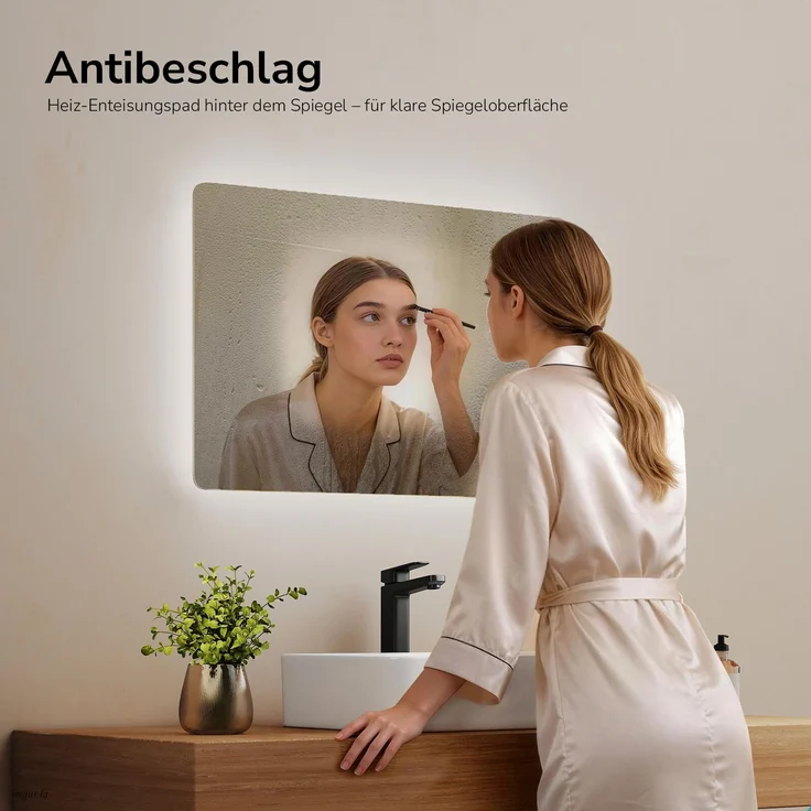 EMKE LED Badspiegel mit Beleuchtung Kaltweiß/Warmweiß Beschlagfrei 60x40cm Knopfschalter Wandspiegel – Bild 4