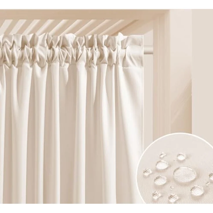 ROOM99 Outdoorvorhäng mit Kräuselband Garden Line 155x220 cm Breite x Höhe Outdoor Vorhang wetterfest Wasserdicht Sichtschutz Sonnenschutz Gardinen Garten Winddicht Helle Creme, 1 Stück – Bild 2