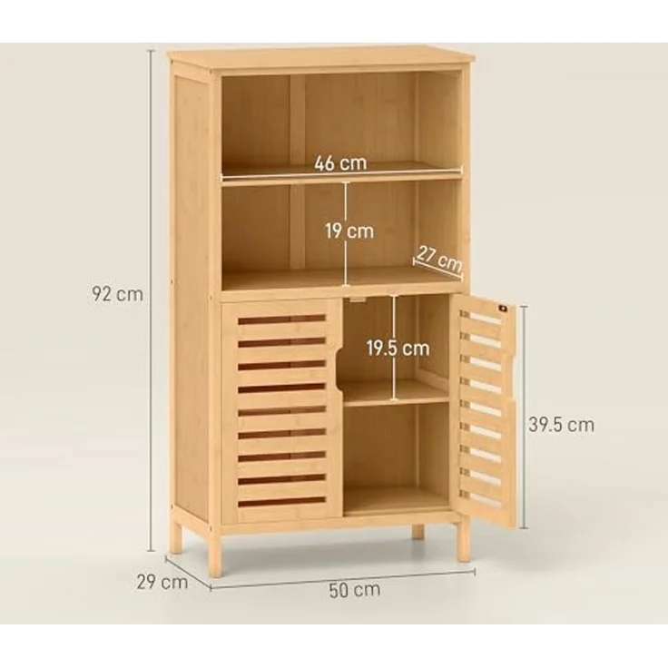 Kleankin Badkommode Unterschrank aus Bambus Lamellentüren (Badschrank, 1 St, Badezimmerschrank), Naturholz, 50 x 29 x 92 cm – Bild 3