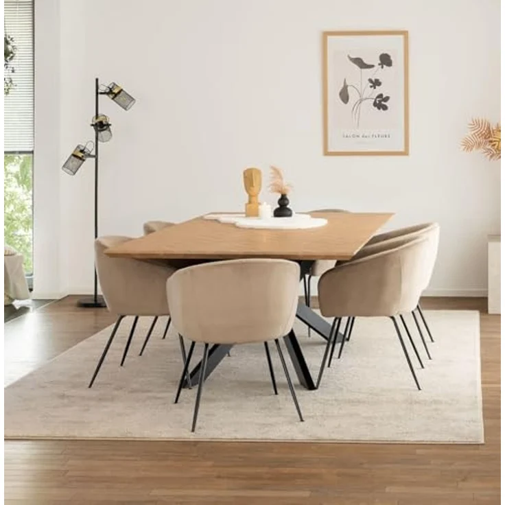 HOME DELUXE Essgruppe Eckig AVENCIA inkl. Sternfuß - 200 x 120 cm Fishbone Oak 6 Stühle – Bild 2