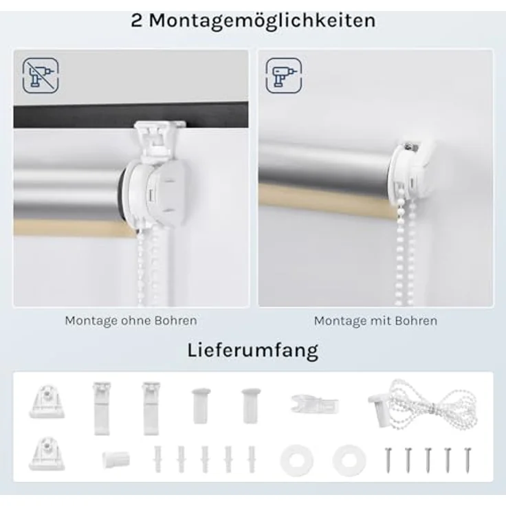 WOLTU Verdunkelungsrollo Thermorollo ohne Bohren 70x130 cm, Beige – Bild 5