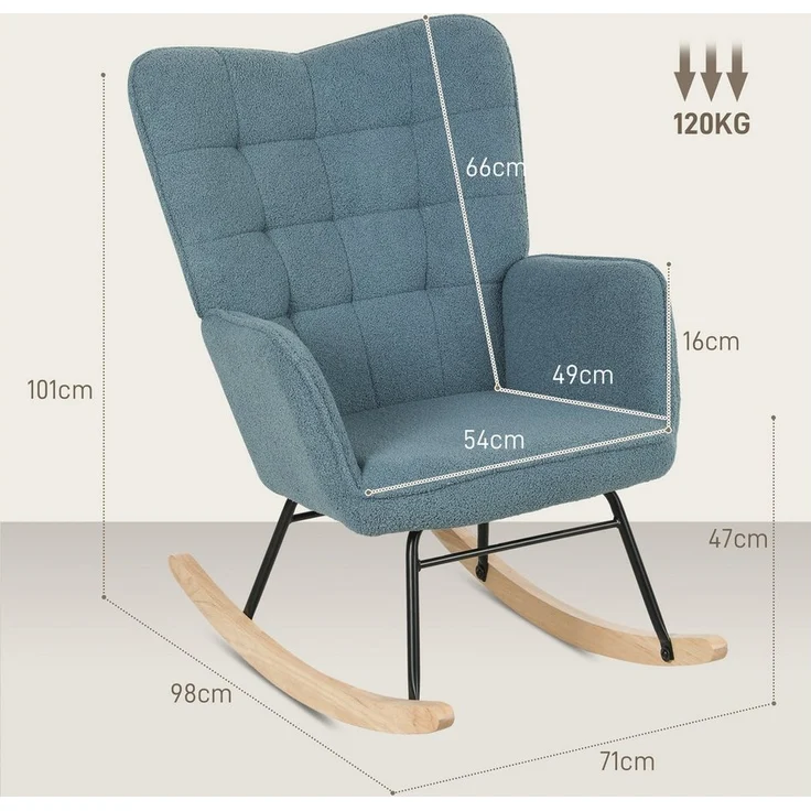 HOMCOM Schaukelstuhl für Wohnzimmer, Schlafzimmer, bis 120kg belastbar, Hellblau (Schwingsessel, 1 St), für Wohnzimmer, Schlafzimmer, bis 120kg belastbar, Hellblau – Bild 2