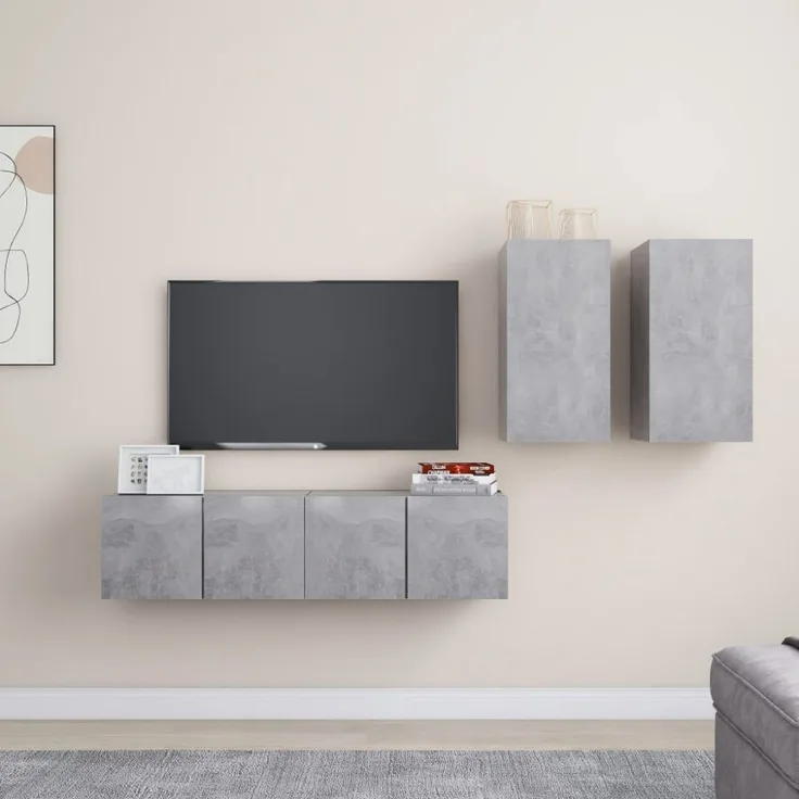 vidaXL 4-tlg. TV-Schrank-Set Betongrau Spanplatte [3079105]