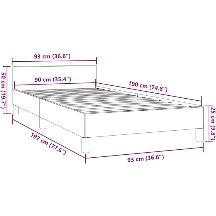 Bettgestell mit Kopfteil Dunkelbraun 90x190 cm Stoff [347378] – Bild 2
