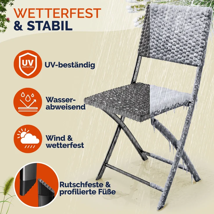 CASARIA® Polyrattan Klappstuhl 4er Set Anthrazit leicht – Bild 5