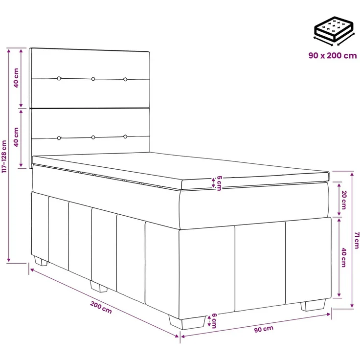 vidaXL Boxspringbett mit Matratze mit Kopfteil Creme 90 x 200 cm Stoff 3454055 – Bild 11