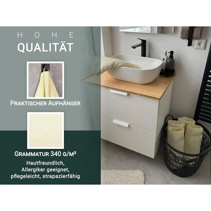 ZOLLNER 5er Set Duschtücher 70% Baumwolle, 30% Polyester, 70x140 cm, gelb – Bild 4