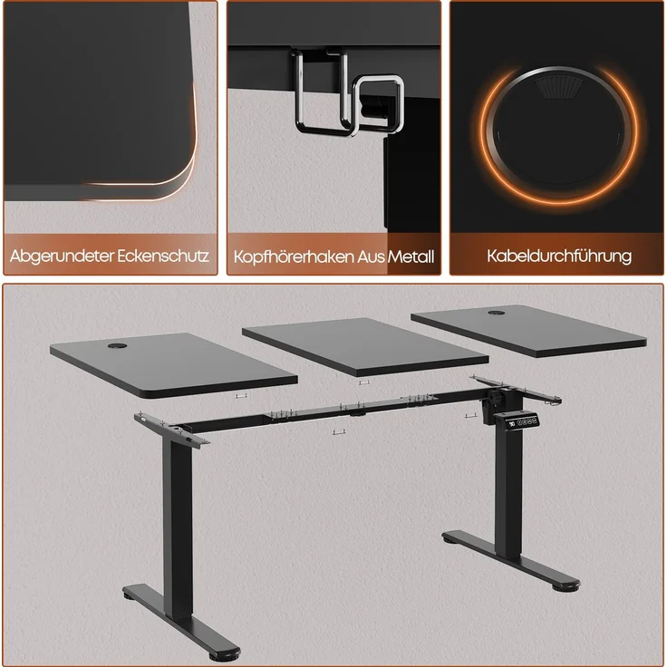 Devoko Hohenverstellbarer Schreibtisch Holzwerkstoff und Metall Schwarz 130 x 60 x 73-118 cm – Bild 4