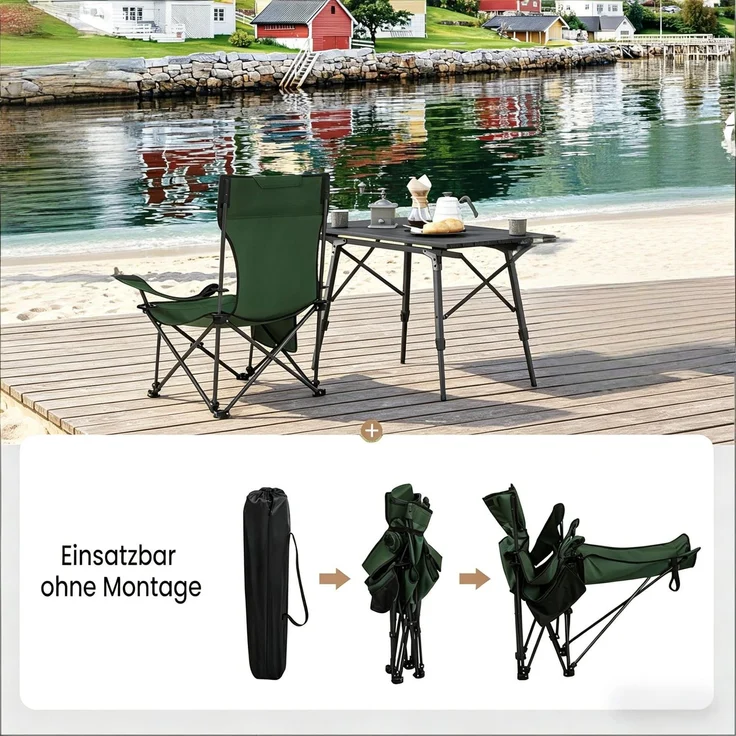 Campingstuhl B 84 x T 115 x H 88,5 cm / 160 x 84 x 44 cm aus 600D Oxford-Gewebe und Stahlrohr, klappbar mit Fußlehne, 1 Stk. – Bild 7