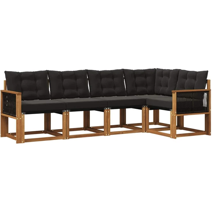 vidaXL Outdoor-Sofagarnitur 5 stk. 5-Sitzer Natur und Schwarz 3381952 – Bild 2