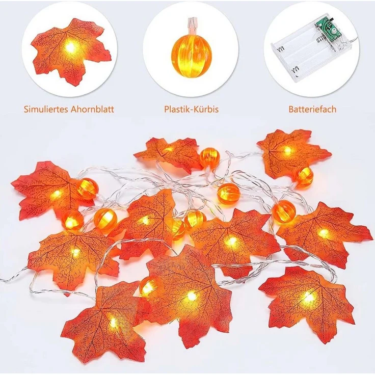 Lapamax LED-Lichterkette Herbst Lichterkette Batterie mit Ahornblättern, 1,5–6M, Halloween Deko, 2 Modi, für Halloween Theme Erntedankfest Weihnachtsfeiern – Bild 2