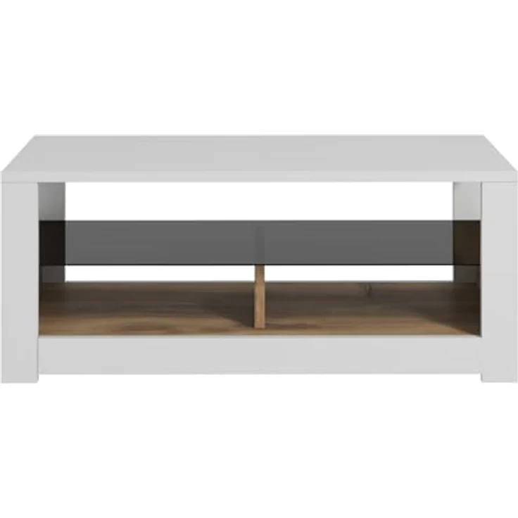 Modern Coffee Table with Glass Shelf, White & Oak, 90 x 37 x 45 cm | 100% Melamine Coated Particle Board, 18 mm Thick | Wall-Mountable, Stylish Design – Bild 6
