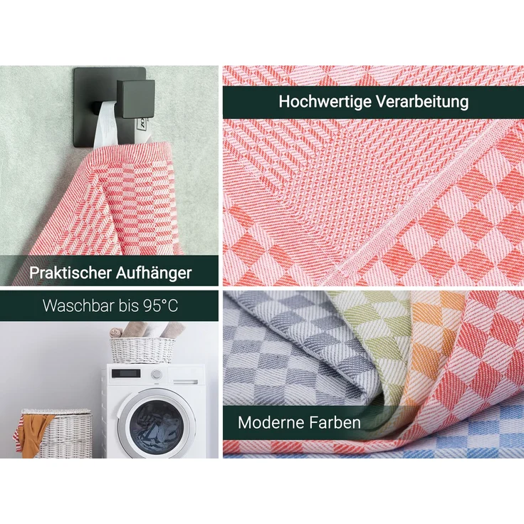 ZOLLNER 5er Set Geschirrtücher, 100% Baumwolle, 46x70 cm, saugstark, rot kariert – Bild 3