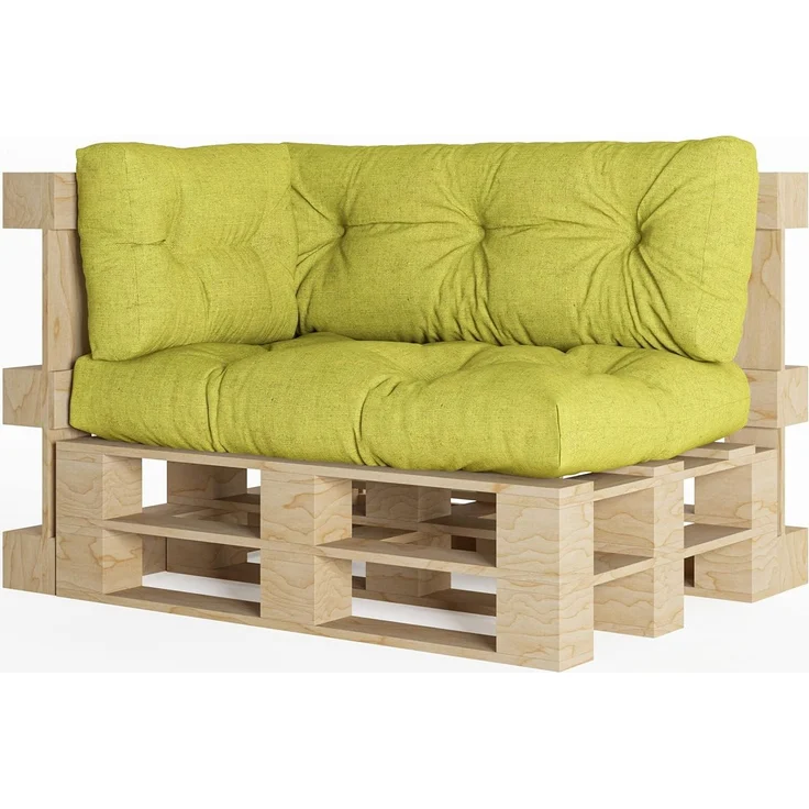 chilly pilley Palettenauflage Schaumflocken palettenkissen Palettenpolster Palettenmöbel Palettensofa Rückenlehne Sitzkissen Seitenkissen Set (3er Set Grün) – Bild 1