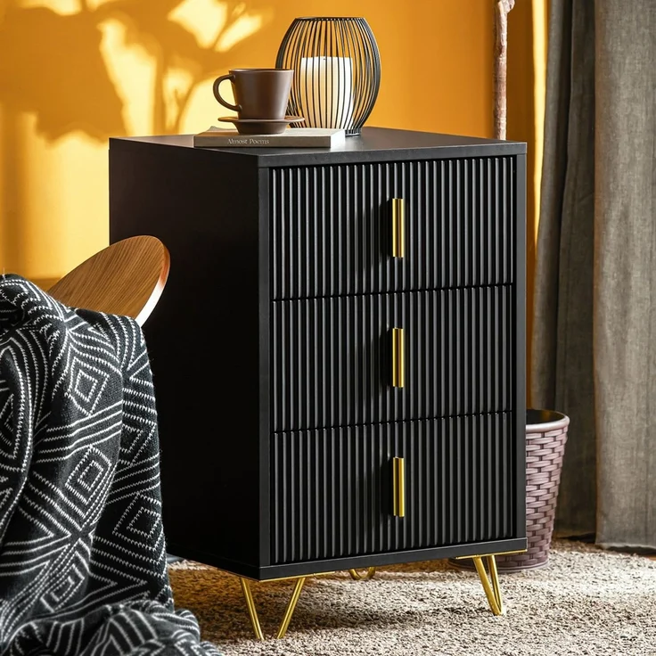 SoBuy FBT115-L-SCH Nachttisch, MDF, Melamin, Schwarz, 40 x 63 x 36 cm – Bild 2