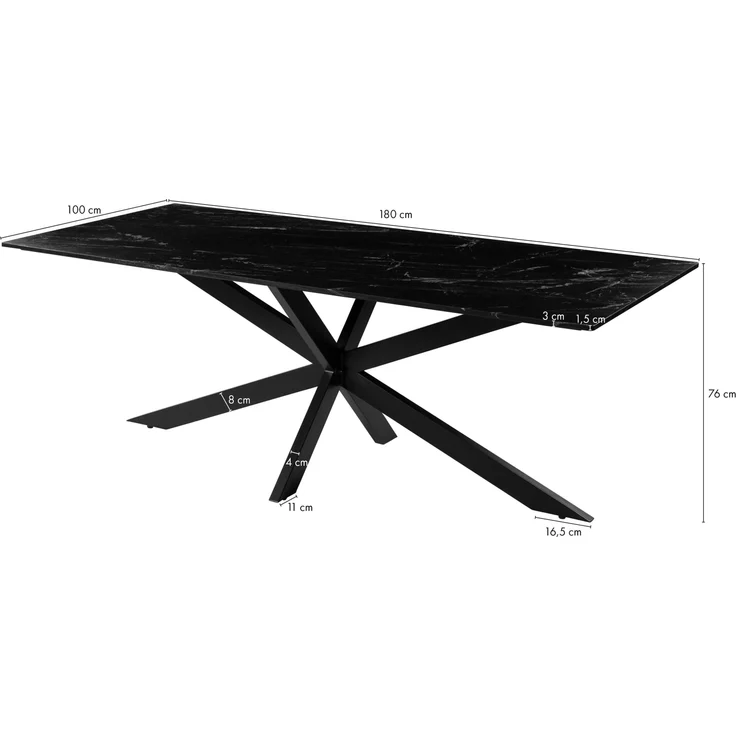 Esstisch 180x100x76 Marmor schwarz / Kreuzgestell Eisen Antik Messing BARCELONA #401 – Bild 6