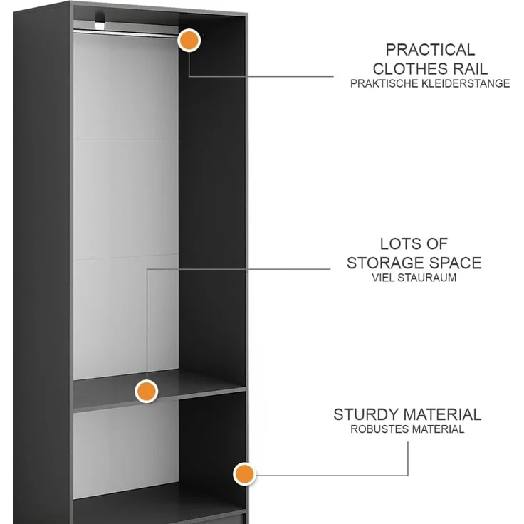 Kleiderschrank Elmo Anthrazit 80 x 200 cm Vicco – Bild 9