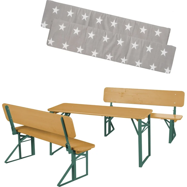 roba Outdoor Party-Garnitur für Kinder + Polster 'Little Stars' - Kindersitzgruppe mit Lehne aus FSC zertifiziertem Holz - 2 Bänke + 1 Tisch - Klappbare Sitzmöbel - Teak – Bild 12