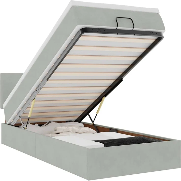 vidaXL Ottoman-Bett mit Matratze & LEDs Hellgrau 80x200 cm Samt 3312512 – Bild 2
