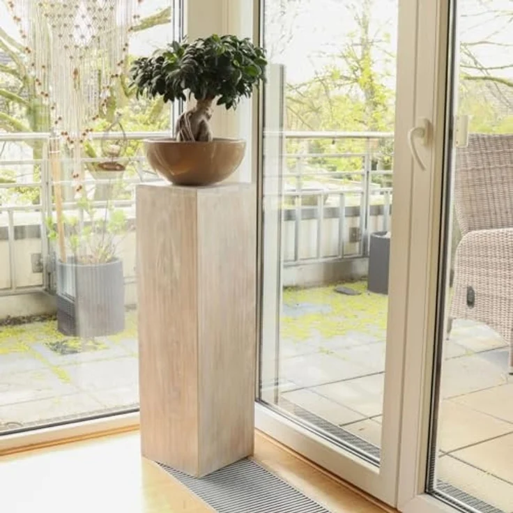 Oriental Galerie Blumenhocker Massive Holz Säule Viereckig Podest Whitewash groß 85 cm (1 St) – Bild 1