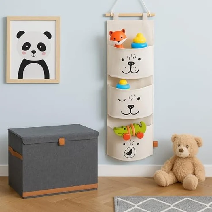 hausleben Organizer Wandorganizer aus Stoff mit Tiermotiven und 3 Taschen (1 St), Baumwolle & Holz- 58 x 20 cm – Bild 5