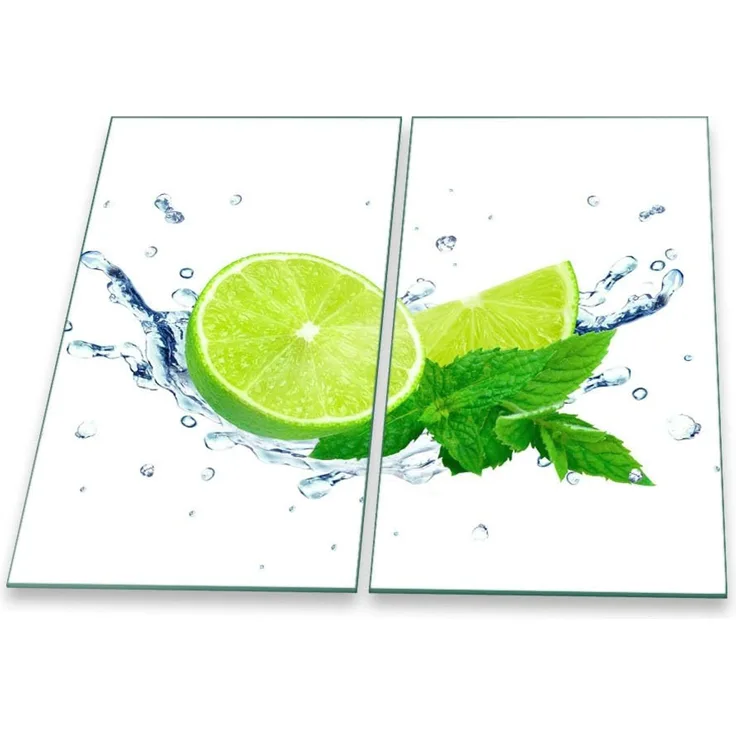 Herdabdeckplatte Abdeckung Ceranfeld Abdeckplatte Schneidebrett 2-Teilig 60x52 Lemon Grün Spritzschutz Glasplatte Ceranfeldabdeckung Schutz Herdschutz Sicherheitsglas Glasschneidebrett 2x30x52