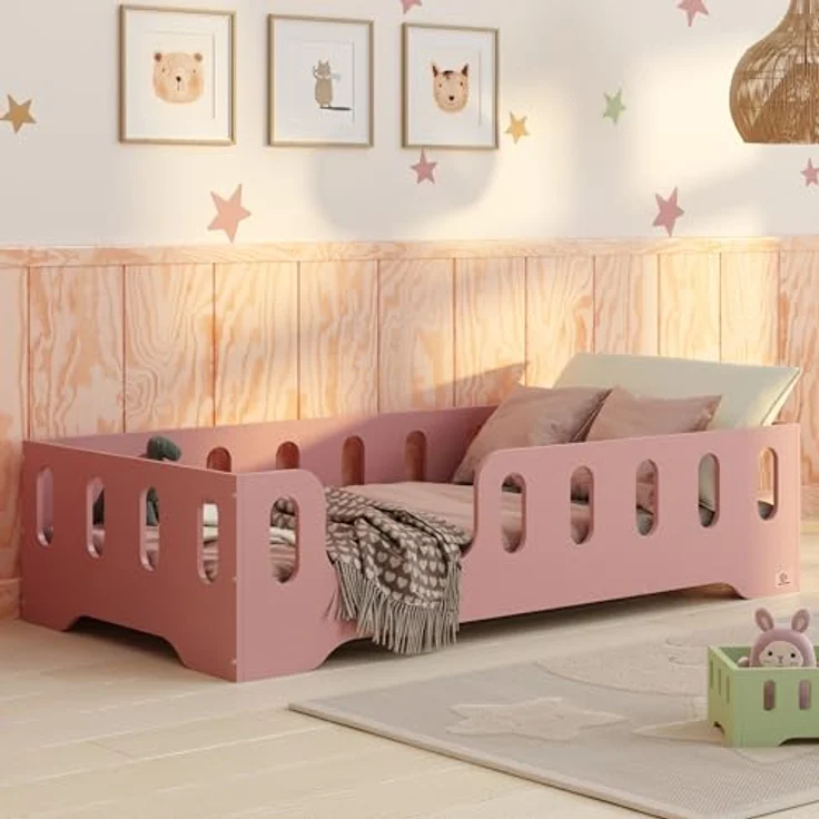 smartwood Kinderbett Bodenbett 80x180 mit Rausfallschutz & Lattenrost - Rosa - Kinder Montessori Bett TILA 2L mit glatten Kanten - Betten für schnelle Montage - Bis 230 kg belastbar – Bild 2