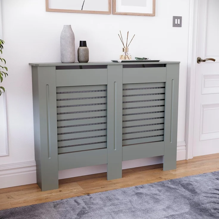 Vida Designs Milton Heizkörperabdeckung, traditionelle mitteldichte Faserplatte, grau lackierter Schrank, mittelgroß – Bild 1