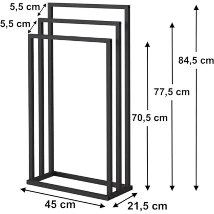 DanDiBo Handtuchhalter Stehend Handtuchständer Freistehend Schwarz Matt Metall 96498 Badetuchhalter mit 3 Handtuchstangen Badezimmer Badezimmermöbel Modern – Bild 2