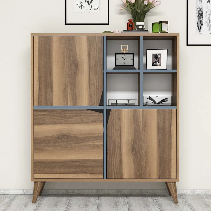 Skye Decor 'Pulse - Walnut, Blue' Mehrzweckschrank, Walnuss / Blau, 100 x 115 x 30 cm