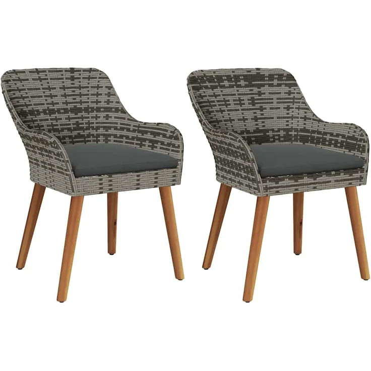 Gartenstuhl EGOS 2er Set Poly-Rattan 62,5x55x82 cm mit Polster Grau | Gartenstuhl Rattan Outdoorstühle Balkonstühle – Bild 2