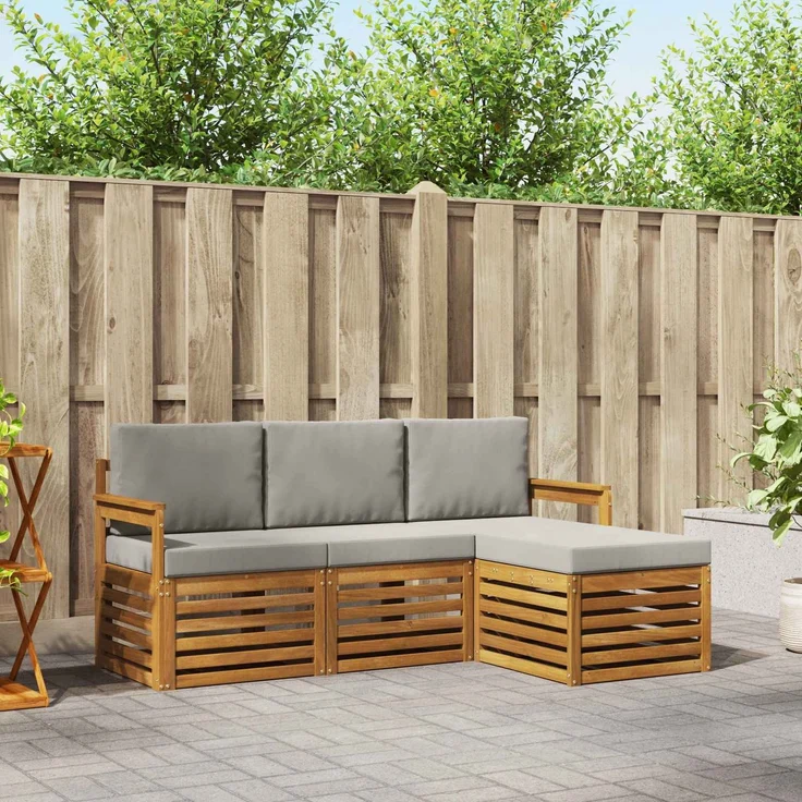 vidaXL Outdoor-Sofagarnitur 4 stk. 4-Sitzer Natur und Hellgrau 3374596 – Bild 1