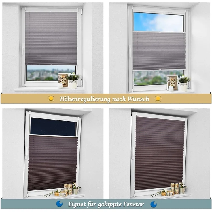 Plisseerollo ohne Bohren Klemmfix 75x200 cm(BxH) Anthrazit Jalousie Sonnenschutz Easyfix Faltrollo Lichtdurchlässig Rollo für Fenster & Tür – Bild 6